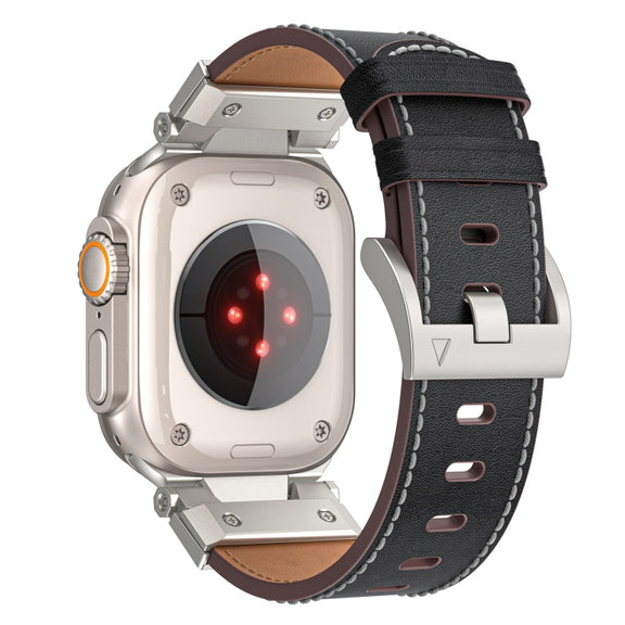 For Apple Watch Ultra 49mm Mecha Style Leather Watch Band(Black Napa)