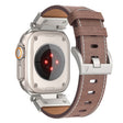 For Apple Watch Ultra 49mm Mecha Style Leather Watch Band(Coffee Oil Wax) - Watch Bands by PMC TechLife | Online Shopping South Africa | PMC TechLife