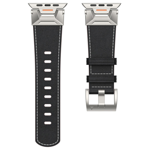 For Apple Watch SE 44mm Mecha Style Leather Watch Band(Black Napa)