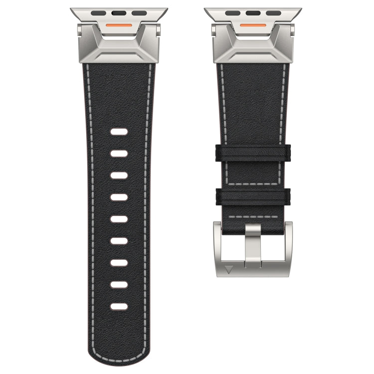 For Apple Watch Series 4 44mm Mecha Style Leather Watch Band(Black Napa)