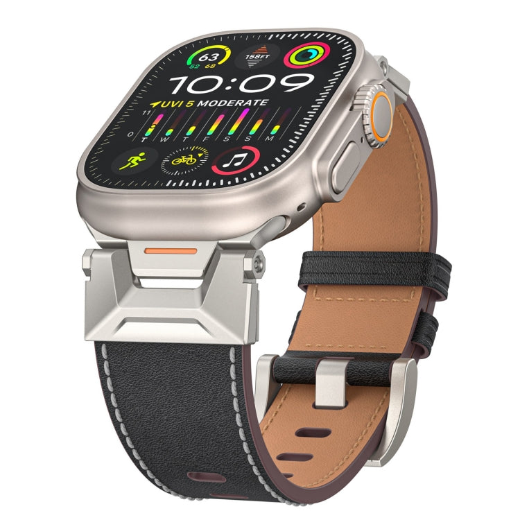 For Apple Watch 42mm Mecha Style Leather Watch Band(Black Napa)