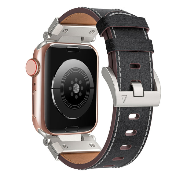 For Apple Watch 42mm Mecha Style Leather Watch Band(Black Napa)