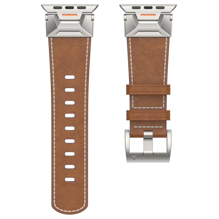 For Apple Watch 42mm Mecha Style Leather Watch Band(Dark Brown)