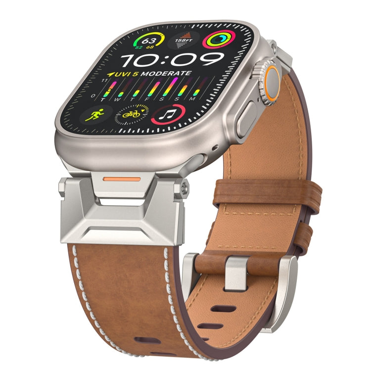 For Apple Watch 42mm Mecha Style Leather Watch Band(Dark Brown)