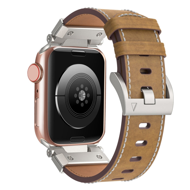 For Apple Watch 42mm Mecha Style Leather Watch Band(Light Brown)