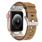 For Apple Watch 42mm Mecha Style Leather Watch Band(Light Brown)