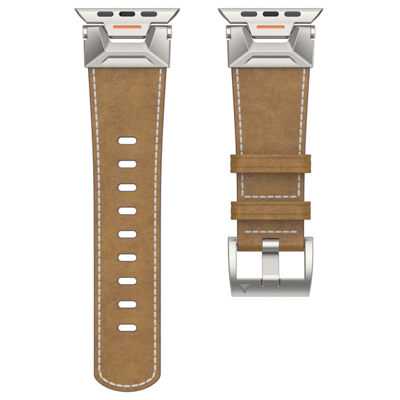 For Apple Watch 42mm Mecha Style Leather Watch Band(Light Brown)