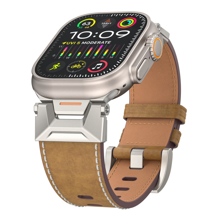 For Apple Watch 42mm Mecha Style Leather Watch Band(Light Brown)