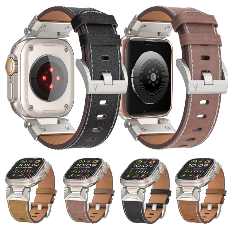 For Apple Watch SE 44mm Mecha Style Leather Watch Band(Light Brown)