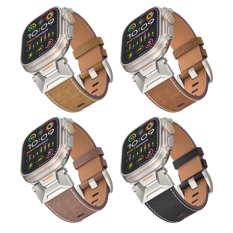 For Apple Watch 42mm Mecha Style Leather Watch Band(Dark Brown)