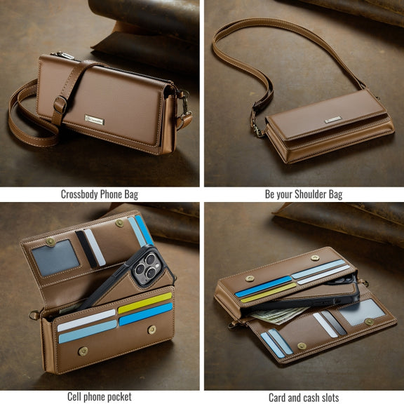 CaseMe Me30 Multi Functional Diagonal Cross Bag Phone Case(Brown)
