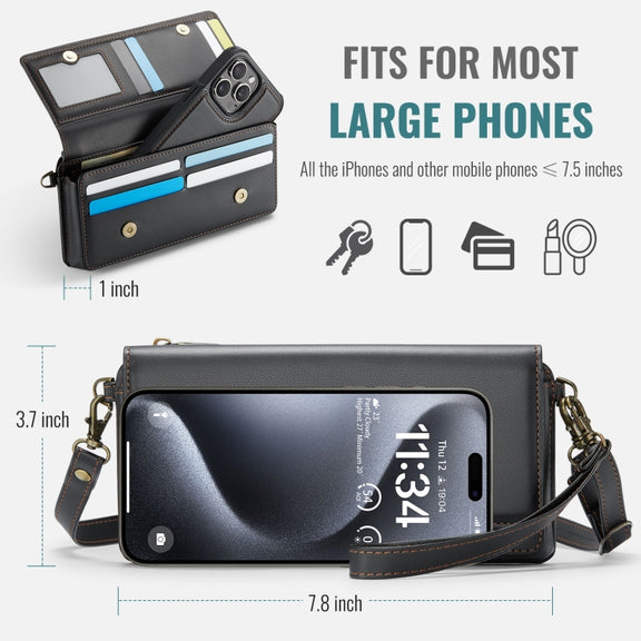 CaseMe Me30 Multi Functional Diagonal Cross Bag Phone Case(Black)