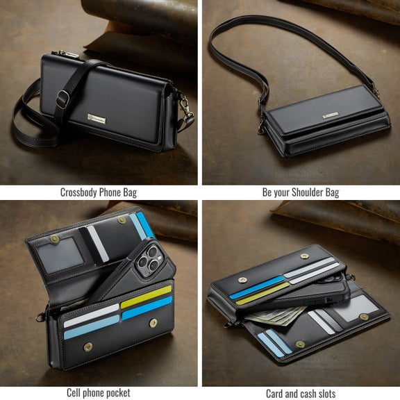 CaseMe Me30 Multi Functional Diagonal Cross Bag Phone Case(Black)