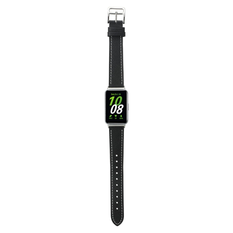 For Samsung Galaxy Fit 3 Sewing Thread Genuine Leather Watch Band(Black)