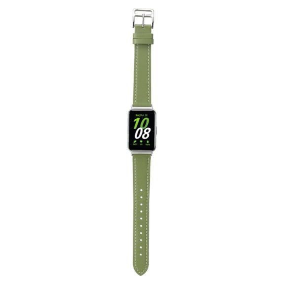 For Samsung Galaxy Fit 3 Sewing Thread Genuine Leather Watch Band(Avocado Green)