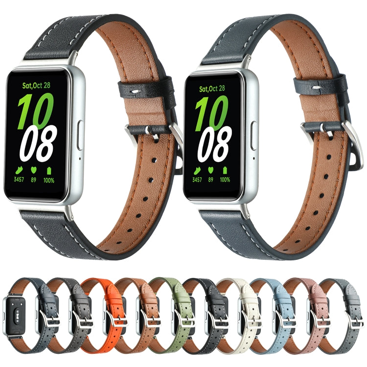 For Samsung Galaxy Fit 3 Sewing Thread Genuine Leather Watch Band(Avocado Green)