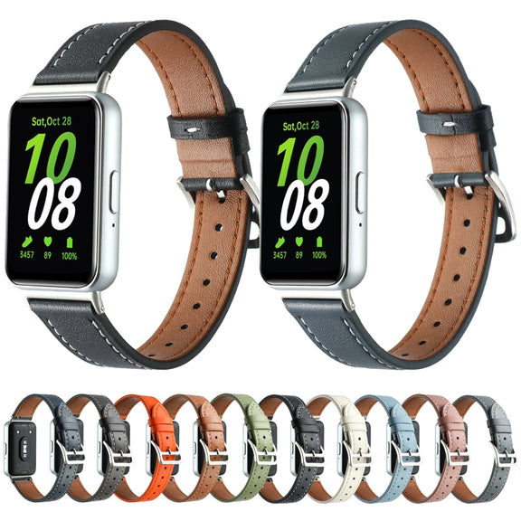 For Samsung Galaxy Fit 3 Sewing Thread Genuine Leather Watch Band(Orange)