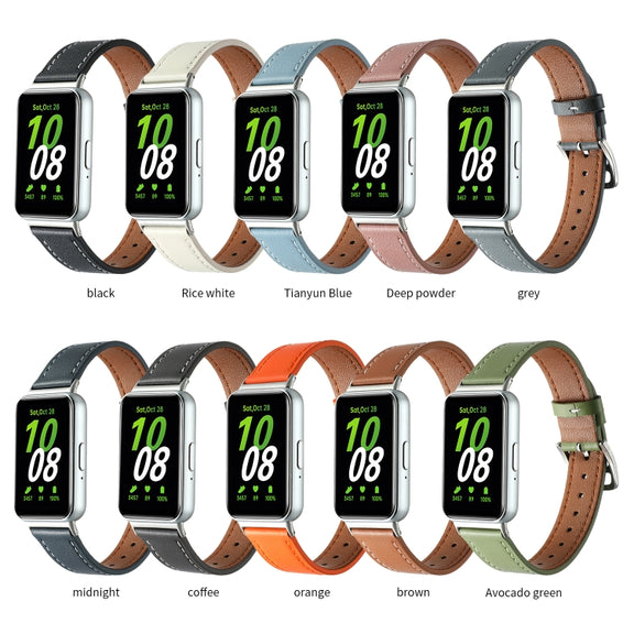 For Samsung Galaxy Fit 3 Sewing Thread Genuine Leather Watch Band(Avocado Green)