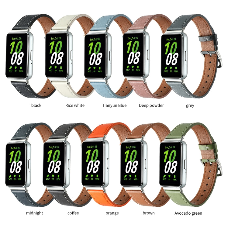 For Samsung Galaxy Fit 3 Sewing Thread Genuine Leather Watch Band(Avocado Green)