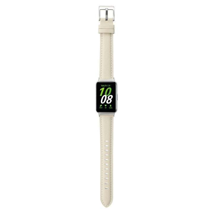 For Samsung Galaxy Fit 3 Pointed Tail Genuine Leather Watch Band(Milky White)