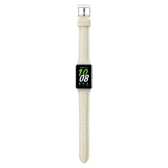 For Samsung Galaxy Fit 3 Pointed Tail Genuine Leather Watch Band(Milky White)