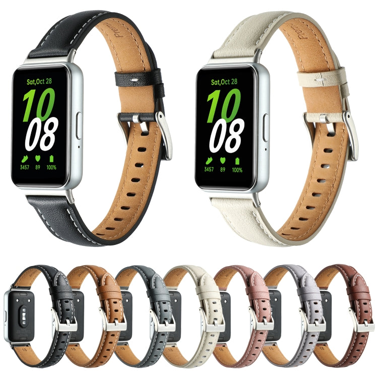 For Samsung Galaxy Fit 3 Pointed Tail Genuine Leather Watch Band(Dark Pink)