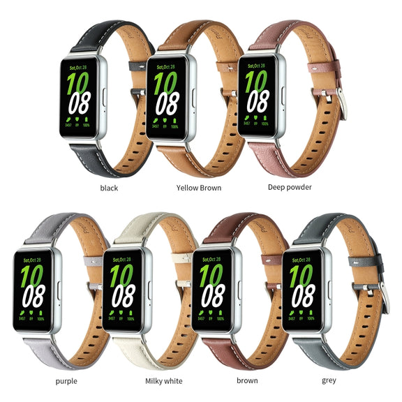 For Samsung Galaxy Fit 3 Pointed Tail Genuine Leather Watch Band(Milky White)