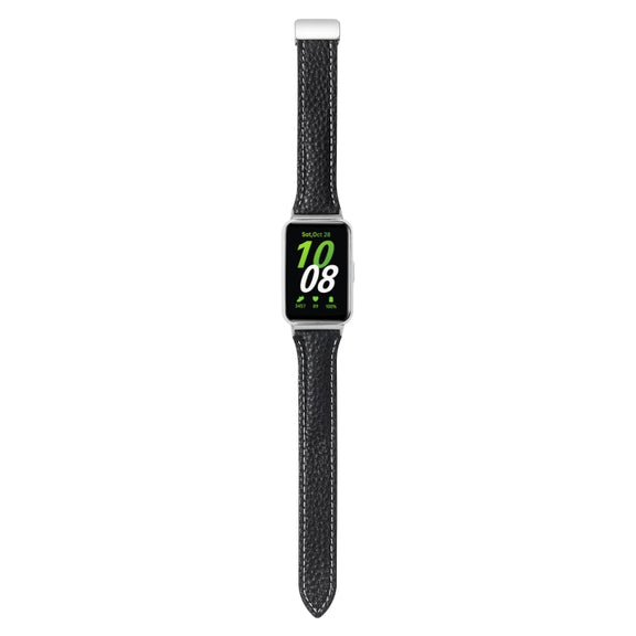 For Samsung Galaxy Fit 3 Litchi Texture Magnetic Buckle Slim Leather Watch Band(Black)
