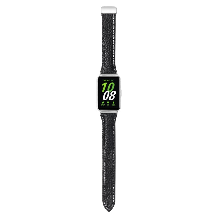 For Samsung Galaxy Fit 3 Litchi Texture Magnetic Buckle Slim Leather Watch Band(Black)