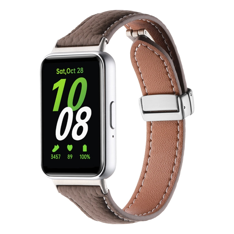 For Samsung Galaxy Fit 3 Litchi Texture Magnetic Buckle Slim Leather Watch Band(Coffee)