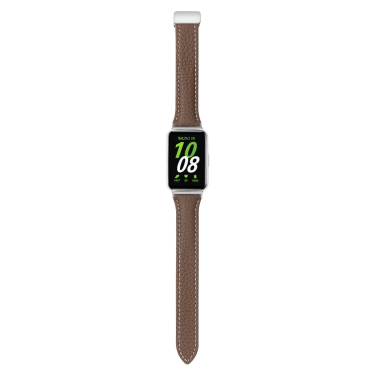 For Samsung Galaxy Fit 3 Litchi Texture Magnetic Buckle Slim Leather Watch Band(Coffee)
