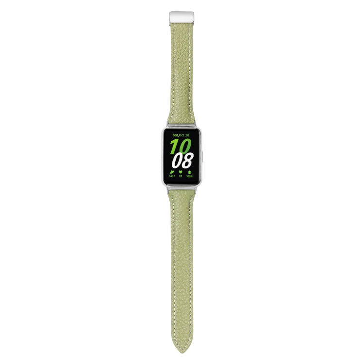 For Samsung Galaxy Fit 3 Litchi Texture Magnetic Buckle Slim Leather Watch Band(Avocado Green)