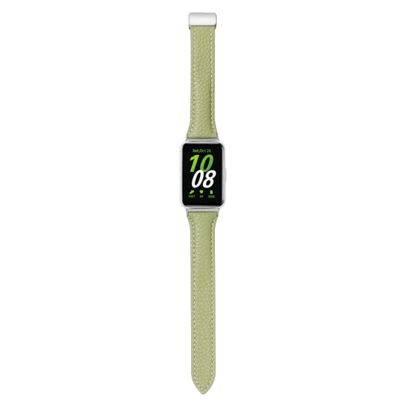 For Samsung Galaxy Fit 3 Litchi Texture Magnetic Buckle Slim Leather Watch Band(Avocado Green)