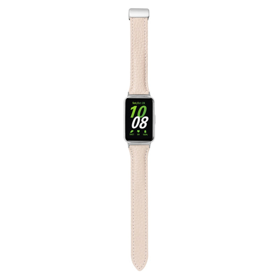 For Samsung Galaxy Fit 3 Litchi Texture Magnetic Buckle Slim Leather Watch Band(Apricot)