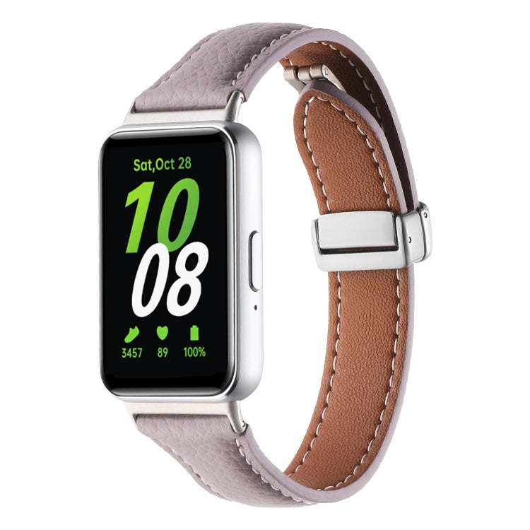 For Samsung Galaxy Fit 3 Litchi Texture Magnetic Buckle Slim Leather Watch Band(Purple)
