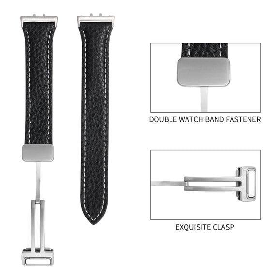 For Samsung Galaxy Fit 3 Litchi Texture Magnetic Buckle Slim Leather Watch Band(Grey)