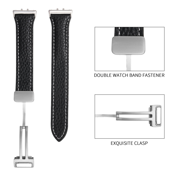 For Samsung Galaxy Fit 3 Litchi Texture Magnetic Buckle Slim Leather Watch Band(Coffee)