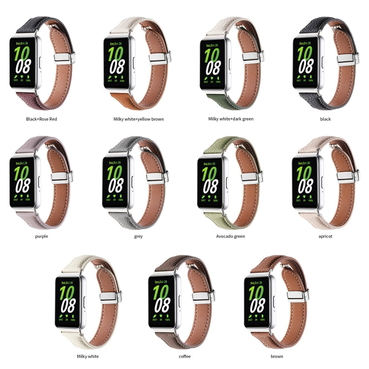For Samsung Galaxy Fit 3 Litchi Texture Magnetic Buckle Slim Leather Watch Band(Brown)