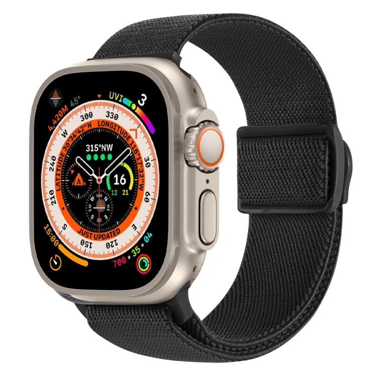 For Apple Watch Ultra 49mm Carbon Fiber Texture Snap Buckle Nylon Watch Band(Black)