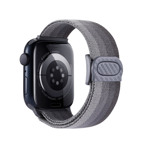 For Apple Watch Series 7 41mm Carbon Fiber Texture Snap Buckle Nylon Watch Band(Gradient Grey)