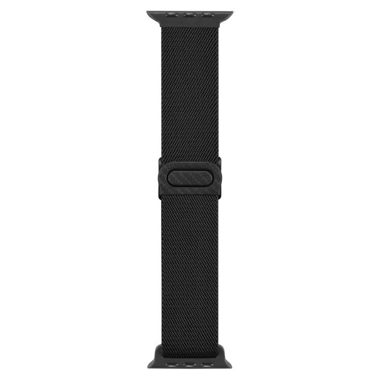 For Apple Watch 42mm Carbon Fiber Texture Snap Buckle Nylon Watch Band(Black)