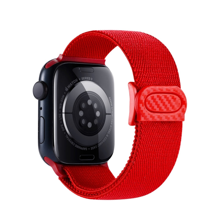 For Apple Watch 42mm Carbon Fiber Texture Snap Buckle Nylon Watch Band(Red)