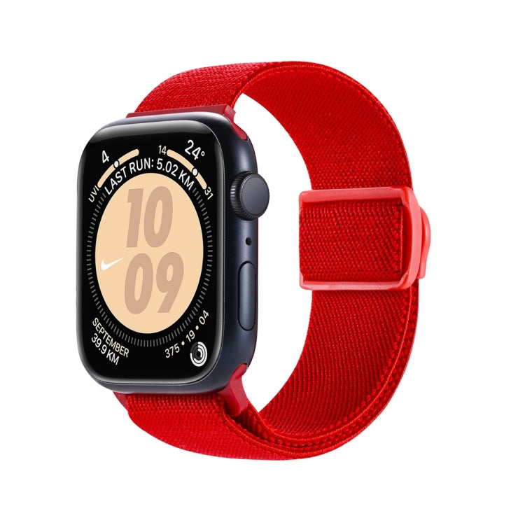For Apple Watch 42mm Carbon Fiber Texture Snap Buckle Nylon Watch Band(Red)