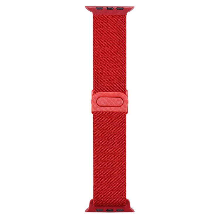 For Apple Watch 38mm Carbon Fiber Texture Snap Buckle Nylon Watch Band(Red)