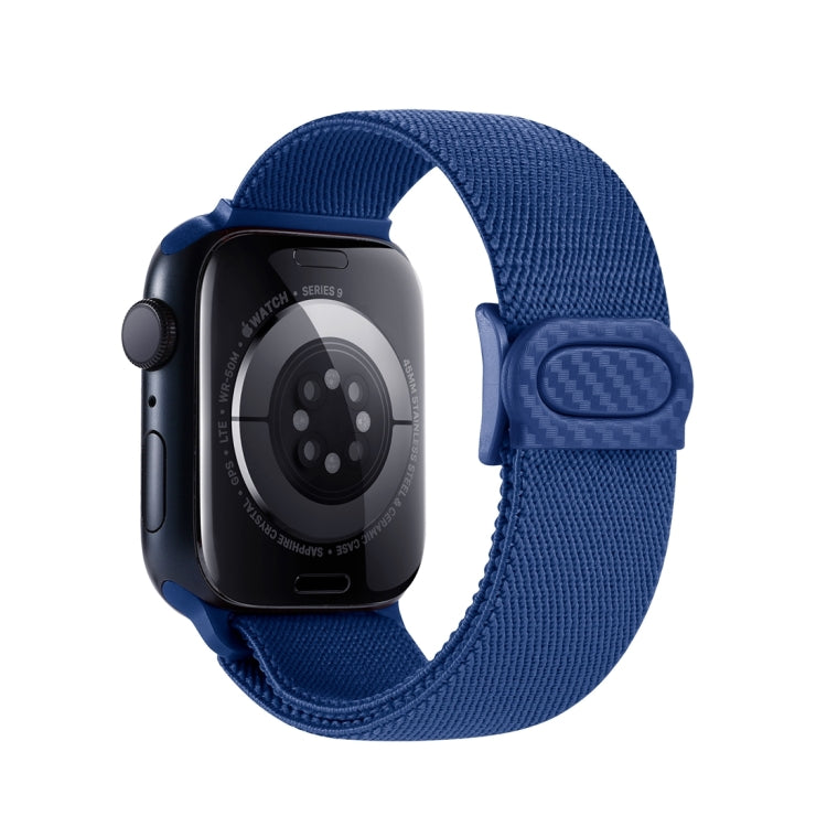 For Apple Watch 38mm Carbon Fiber Texture Snap Buckle Nylon Watch Band(Blue)