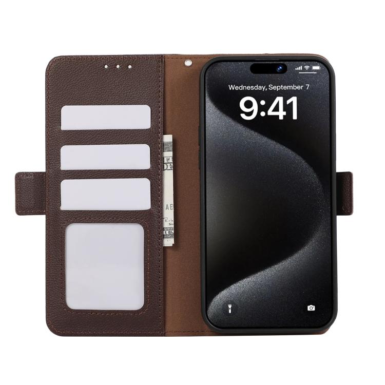 For iPhone 17 Air ABEEL Side-Magnetic Litchi Pattern Leather RFID Phone Case(Brown)