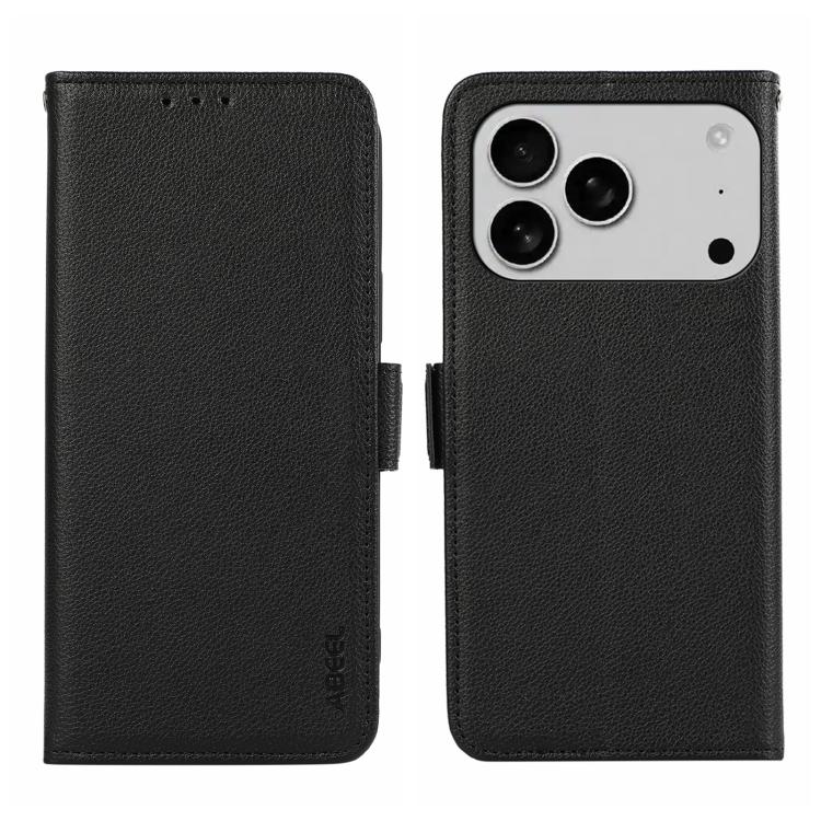 For iPhone 17 Pro ABEEL Side-Magnetic Litchi Pattern Leather RFID Phone Case(Black)