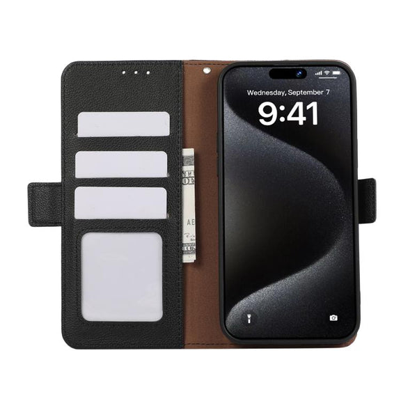 For iPhone 17 Pro ABEEL Side-Magnetic Litchi Pattern Leather RFID Phone Case(Black)