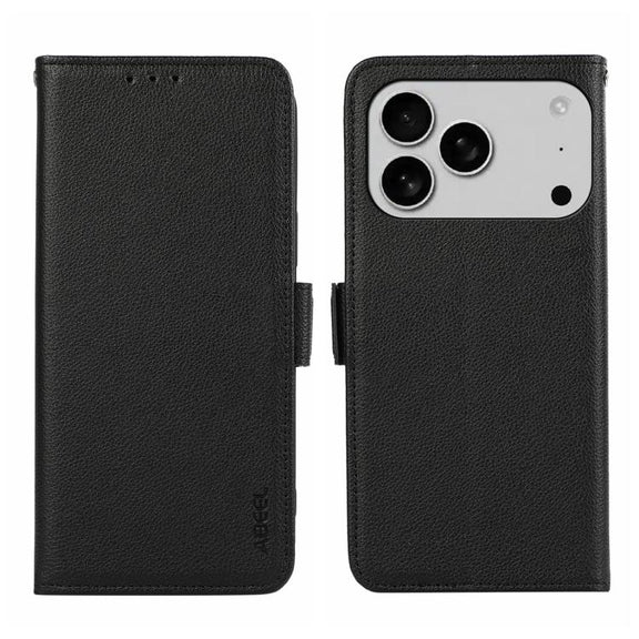 For iPhone 17 Pro ABEEL Side-Magnetic Litchi Pattern Leather RFID Phone Case(Black)
