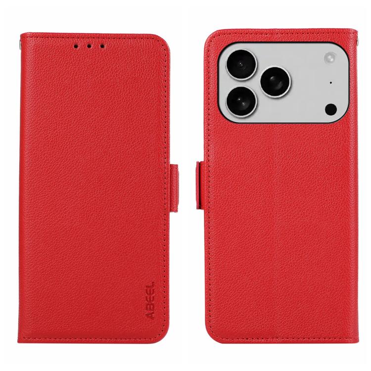 For iPhone 17 Pro ABEEL Side-Magnetic Litchi Pattern Leather RFID Phone Case(Red)